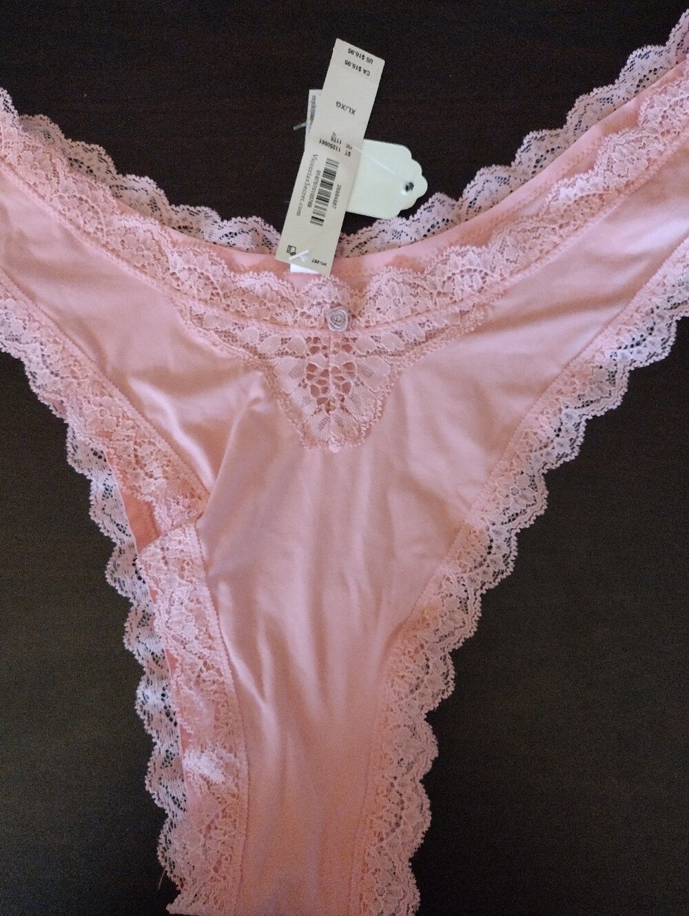 NWT Victoria's Secret Delicate Lace Trim Women's Pink Brazilian Bikini Panty XL